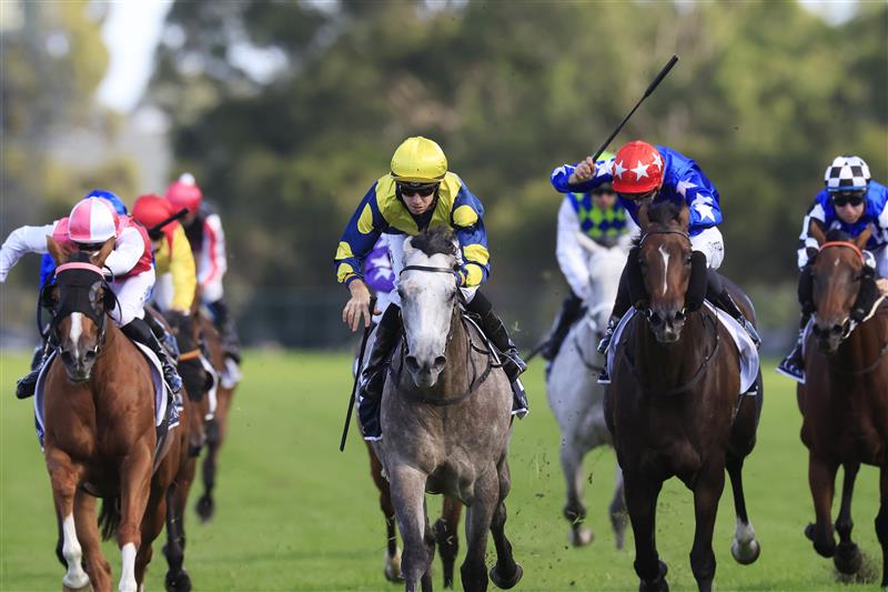 SYDNEY, AUSTRALIA - MARCH 12: Jason Collett on Lighthouse wins race 8 the Coolmore Classic during Sydney Racing Chandon Ladies Day at Rosehill Gardens on March 12, 2022 in Sydney, Australia. (Photo by Mark Evans/Getty Images)