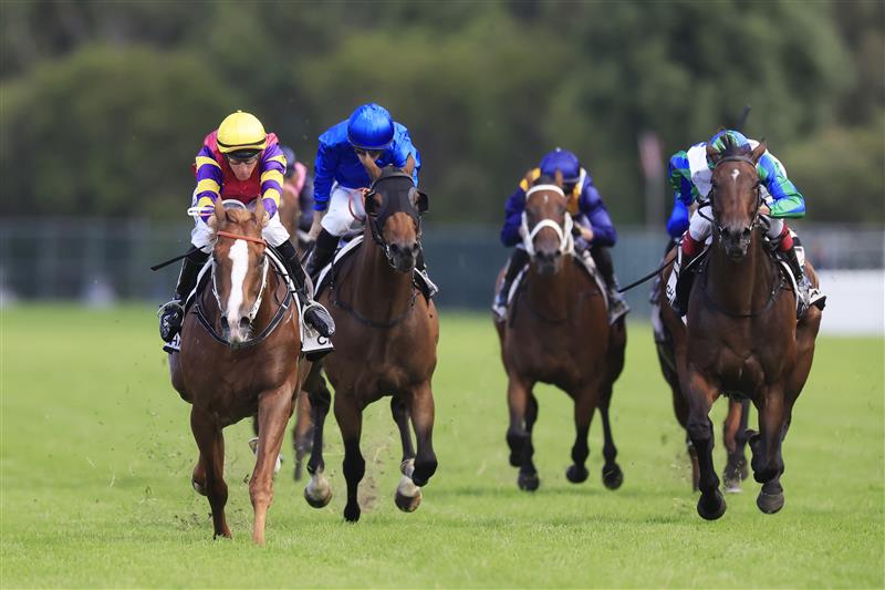 SYDNEY, AUSTRALIA - MARCH 12: William Pike on Mr Mozart wins race 6 the Chandon Phar Lap Stakes during Sydney Racing Chandon Ladies Day at Rosehill Gardens on March 12, 2022 in Sydney, Australia. (Photo by Mark Evans/Getty Images)