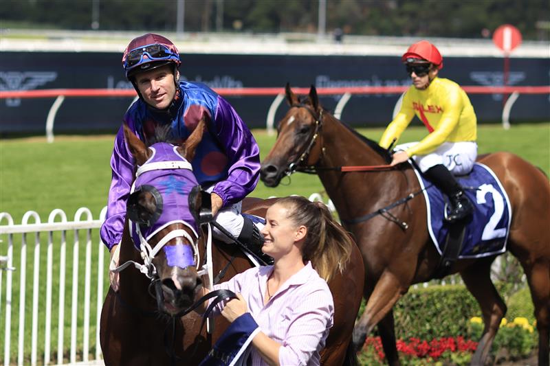 SYDNEY, AUSTRALIA - MARCH 12: Tommy Berry on Shelby Sixtysix returns to scale after winning race 5 the City Tattersalls Group Maurice McCarten Stakes during Sydney Racing Chandon Ladies Day at Rosehill Gardens on March 12, 2022 in Sydney, Australia. (Photo by Mark Evans/Getty Images)