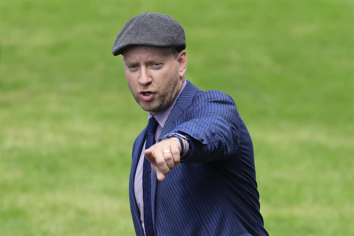 SYDNEY, AUSTRALIA - MARCH 12: Bendigo trainer Josh Julius looks on after winning race 4 the Hyland Race Colours Ajax Stakes with Just Folk during Sydney Racing Chandon Ladies Day at Rosehill Gardens on March 12, 2022 in Sydney, Australia. (Photo by Mark Evans/Getty Images)