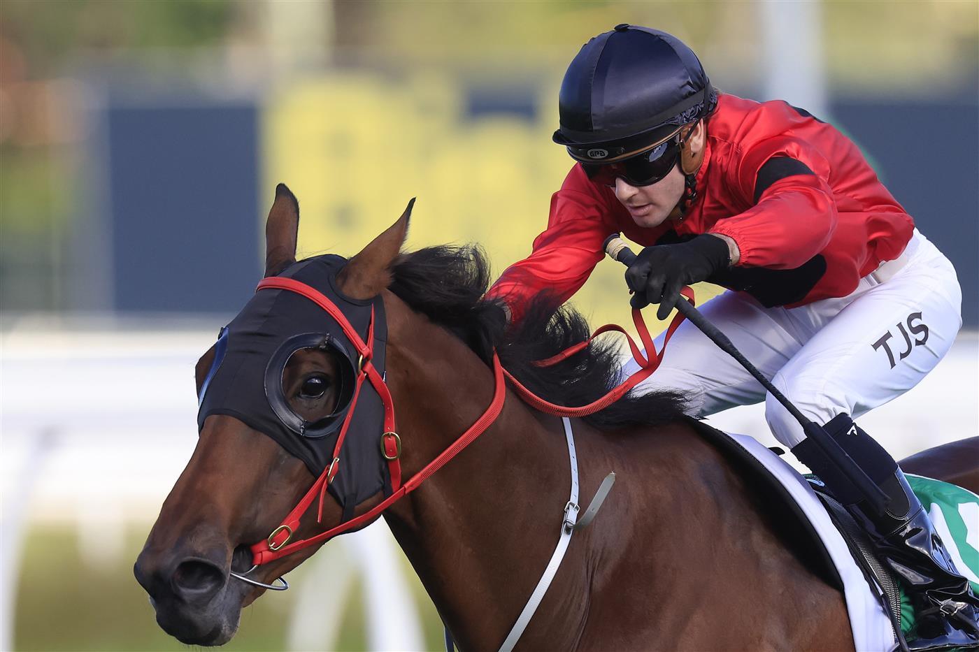 SYDNEY, AUSTRALIA - MARCH 12: Tyler Schiller on Taksu wins  race 9 the Vale Alan Brown AM Handicap during Sydney Racing Chandon Ladies Day at Rosehill Gardens on March 12, 2022 in Sydney, Australia. (Photo by Mark Evans/Getty Images)