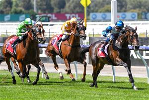 MELBOURNE, AUSTRALIA - MARCH 12: Blaike McDougall riding Flying Mascot winning Race 2, the Penfolds Max's Rosé Matron Stakes, during Melbourne Racing at Flemington Racecourse on March 12, 2022 in Melbourne, Australia. (Getty)