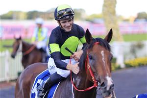 SYDNEY, AUSTRALIA - MARCH 12: Sam Clipperton on Stockman returns to scale after winning race 7 the Furphy Sky High Stakes during Sydney Racing Chandon Ladies Day at Rosehill Gardens on March 12, 2022 in Sydney, Australia. (Photo by Mark Evans/Getty Images)