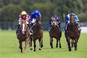 SYDNEY, AUSTRALIA - MARCH 12: William Pike on Mr Mozart wins race 6 the Chandon Phar Lap Stakes during Sydney Racing Chandon Ladies Day at Rosehill Gardens on March 12, 2022 in Sydney, Australia. (Photo by Mark Evans/Getty Images)