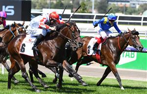 MELBOURNE, AUSTRALIA - MARCH 12: Damian Lane riding Let'srollthedice to win Race 4, MSS Security Sires' Produce Stakes, during Melbourne Racing at Flemington Racecourse on March 12, 2022 in Melbourne, Australia. (Getty)