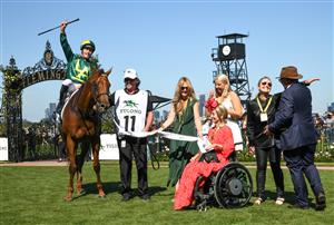 MELBOURNE, AUSTRALIA - MARCH 12: Patrick Moloney riding Roch 'N' Horse to win the Yulong Stud Newmarket Handicap, during Melbourne Racing at Flemington Racecourse on March 12, 2022 in Melbourne, Australia. (Photo by Vince Caligiuri/Getty Images)