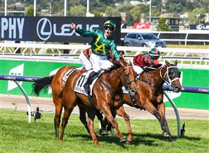 MELBOURNE, AUSTRALIA - MARCH 12: Patrick Moloney riding Roch 'N' Horse to win the Yulong Stud Newmarket Handicap, during Melbourne Racing at Flemington Racecourse on March 12, 2022 in Melbourne, Australia. (Photo by Vince Caligiuri/Getty Images)