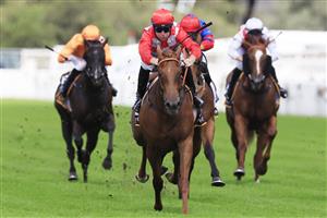 SYDNEY, AUSTRALIA - MARCH 12: Tommy Berry on She's Extreme wins Race 2 the Cellarbrations Magic Night Stakes during Sydney Racing Chandon Ladies Day at Rosehill Gardens on March 12, 2022 in Sydney, Australia. (Photo by Mark Evans/Getty Images)