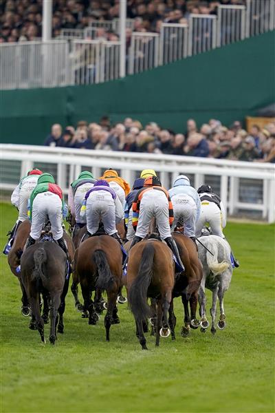 CHELTENHAM, ENGLAND - MARCH 15: A general view as runners make their way to the back straight on day one of The Festival at Cheltenham Racecourse on March 15, 2022 in Cheltenham, England. (Photo by Alan Crowhurst/Getty Images)