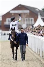 CHELTENHAM, ENGLAND - MARCH 15: Nico de Boinville on Constitution Hill celebrates after winning the Sky Bet Supreme Novices' Hurdle race during day one of the Cheltenham Festival 2022 at Cheltenham Racecourse on March 15, 2022 in Cheltenham, England. (Photo by Alan Crowhurst/Getty Images)
