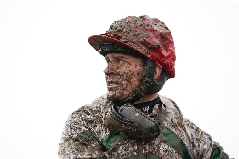 CHELTENHAM, ENGLAND - MARCH 16: A muddy Robert James on day two of The Festival at Cheltenham Racecourse on March 16, 2022 in Cheltenham, England. (Photo by Alan Crowhurst/Getty Images)