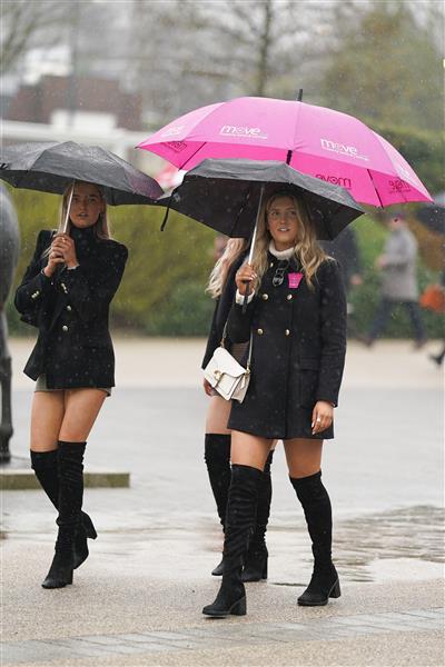CHELTENHAM, ENGLAND - MARCH 16: Heavy rain falls on day two of The Festival at Cheltenham Racecourse on March 16, 2022 in Cheltenham, England. (Photo by Alan Crowhurst/Getty Images)