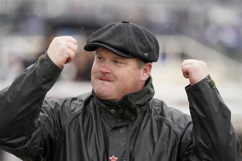 CHELTENHAM, ENGLAND - MARCH 16: A delighted Gordon Elliott after training Commander Of Fleet to win The Coral Cup Handicap Hurdle on day two of The Festival at Cheltenham Racecourse on March 16, 2022 in Cheltenham, England. (Photo by Alan Crowhurst/Getty Images)