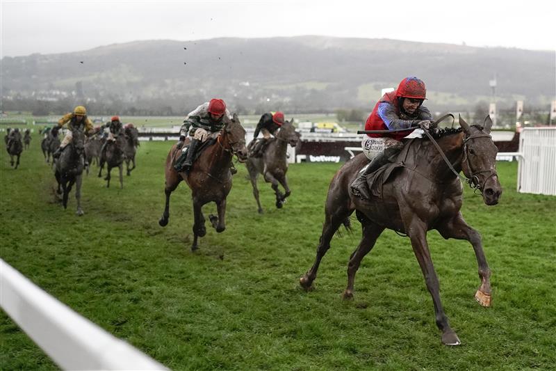 CHELTENHAM, ENGLAND - MARCH 16: Patrick Mullins riding Facile Vega win The Weatherbys Champion Bumper on day two of The Festival at Cheltenham Racecourse on March 16, 2022 in Cheltenham, England. (Photo by Alan Crowhurst/Getty Images)