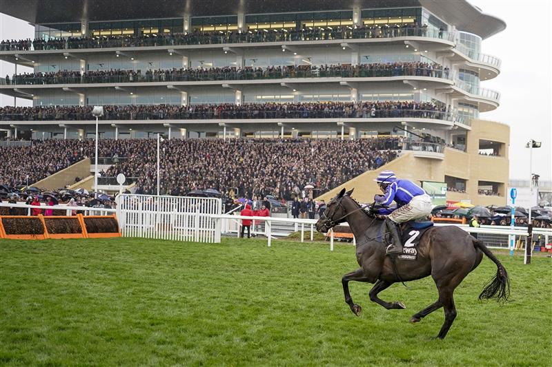 CHELTENHAM, ENGLAND - MARCH 16: Paul Townend riding Energumene clear the last to win The Betway Queen Mother Champion Chase on day two of The Festival at Cheltenham Racecourse on March 16, 2022 in Cheltenham, England. (Photo by Alan Crowhurst/Getty Images)