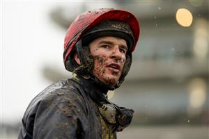 CHELTENHAM, ENGLAND - MARCH 16: A muddy Daniel Mullins on day two of The Festival at Cheltenham Racecourse on March 16, 2022 in Cheltenham, England. (Photo by Alan Crowhurst/Getty Images)