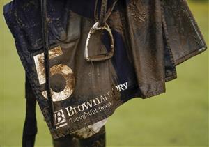 CHELTENHAM, ENGLAND - MARCH 16: Wet and muddy on day two of The Festival at Cheltenham Racecourse on March 16, 2022 in Cheltenham, England. (Photo by Alan Crowhurst/Getty Images)