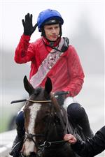 CHELTENHAM, ENGLAND - MARCH 16: Paul Townend on
Sir Gerhard celebrates after winning the Ballymore Novices' Hurdle race during day two of Cheltenham Festival 2022 at Cheltenham Racecourse on March 16, 2022 in Cheltenham, England. (Photo by Mike Hewitt/Getty Images)