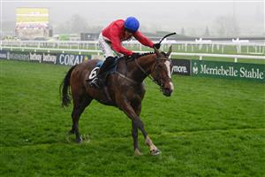 CHELTENHAM, ENGLAND - MARCH 16: Paul Townend on
Sir Gerhard approach the finish line to win the Ballymore Novices' Hurdle race during day two of Cheltenham Festival 2022 at Cheltenham Racecourse on March 16, 2022 in Cheltenham, England. (Photo by Mike Hewitt/Getty Images)