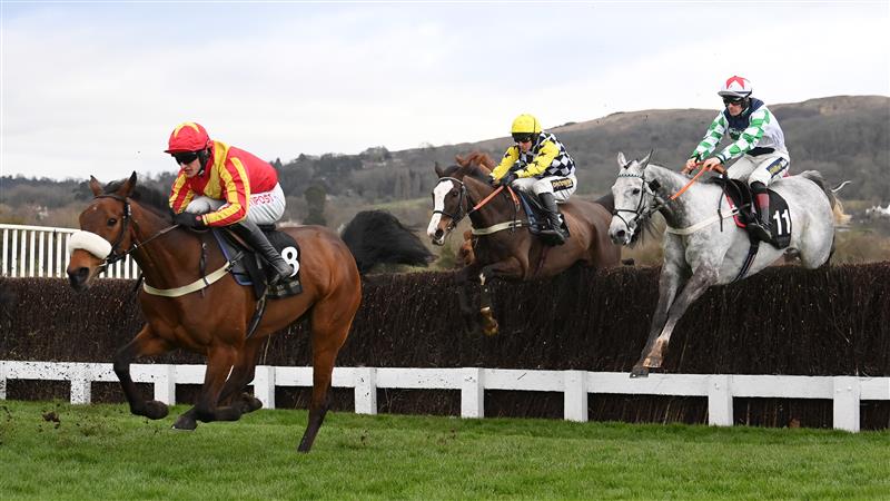 CHELTENHAM, ENGLAND - MARCH 17: Adam Wedge and Cool Cody clear the 3rd last on their way to victory in the Craft Irish Whiskey Co. Plate Handicap Chaseon day three of the Cheltenham Festival 2022 at Cheltenham Racecourse on March 17, 2022 in Cheltenham, England. (Photo by Mike Hewitt/Getty Images)