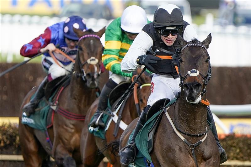 CHELTENHAM, ENGLAND - MARCH 17: Danny Mullins riding Flooring Porter clear the last to win The Paddy Power Stayers' Hurdle on day three of The Festival at Cheltenham Racecourse on March 17, 2022 in Cheltenham, England. (Photo by Alan Crowhurst/Getty Images)