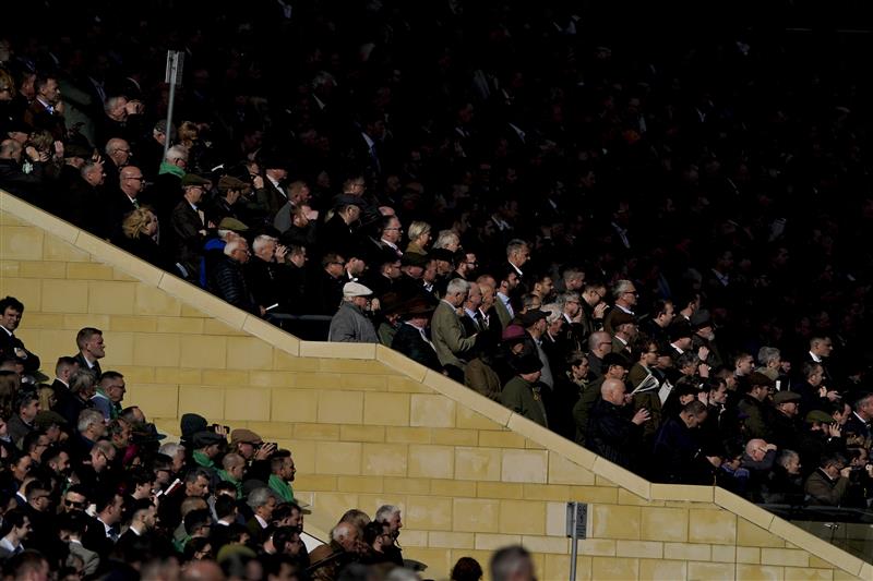 CHELTENHAM, ENGLAND - MARCH 17: A large crowd on day three of The Festival at Cheltenham Racecourse on March 17, 2022 in Cheltenham, England. (Photo by Alan Crowhurst/Getty Images)