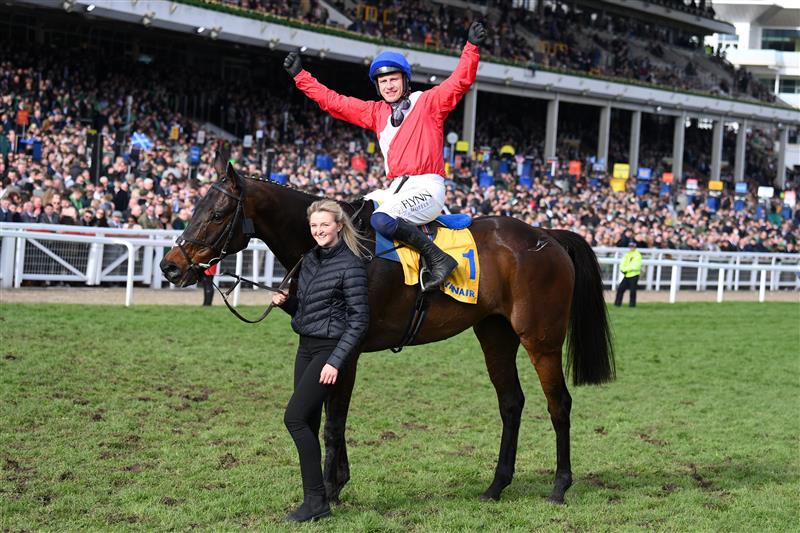 CHELTENHAM, ENGLAND - MARCH 17: Paul Townend on Allaho celebrates victory after The Ryanair Chase race during day three of The Cheltenham Festival 2022 at Cheltenham Racecourse on March 17, 2022 in Cheltenham, England. (Photo by Mike Hewitt/Getty Images)