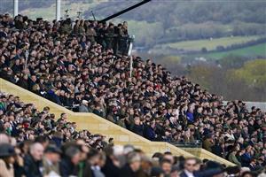 CHELTENHAM, ENGLAND - MARCH 17: A large crowd on day three of The Festival at Cheltenham Racecourse on March 17, 2022 in Cheltenham, England. (Photo by Alan Crowhurst/Getty Images)