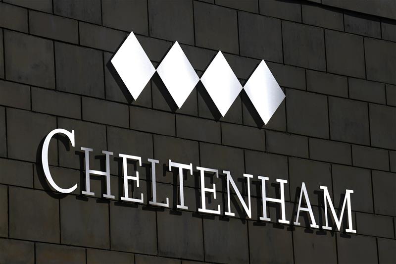 CHELTENHAM, ENGLAND - MARCH 18: A Cheltenham sign is seen during day four of the Cheltenham Festival 2022 at Cheltenham Racecourse on March 18, 2022 in Cheltenham, England. (Photo by Mike Hewitt/Getty Images)