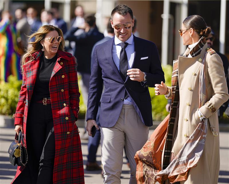 CHELTENHAM, ENGLAND - MARCH 18: Footballer John Terry with his wife Toni (L) on day four of The Festival at Cheltenham Racecourse on March 18, 2022 in Cheltenham, England. (Photo by Alan Crowhurst/Getty Images)