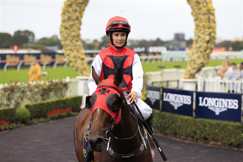 SYDNEY, AUSTRALIA - MARCH 19: Rachel King on Monegal returns to scale after winning race 4 the Bisley Workwear Epona Stakes during Sydney Racing Longines Golden Slipper Day, at Rosehill Gardens on March 19, 2022 in Sydney, Australia. (Photo by Mark Evans/Getty Images)