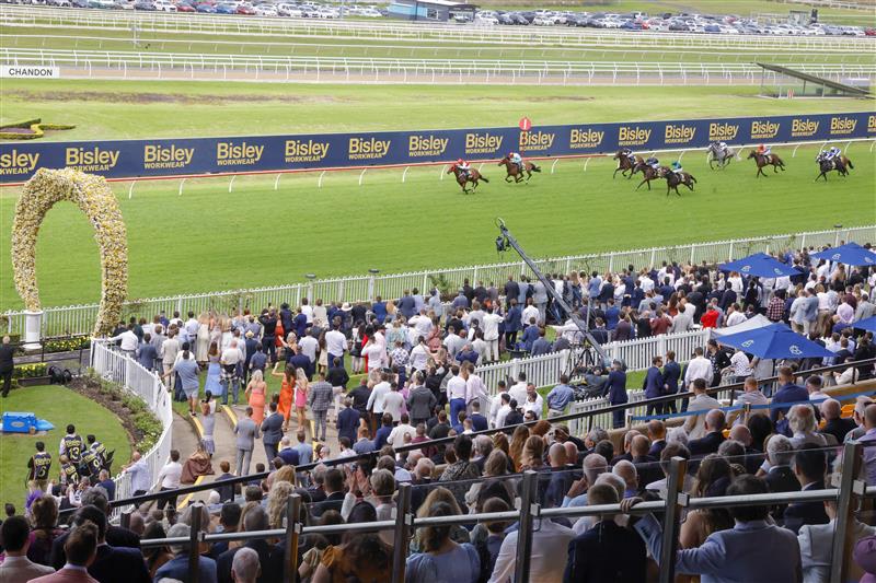 SYDNEY, AUSTRALIA - MARCH 19: A general view as Rachel King on Monegal wins race 4 the Bisley Workwear Epona Stakes during Sydney Racing Longines Golden Slipper Day, at Rosehill Gardens on March 19, 2022 in Sydney, Australia. (Photo by Jenny Evans/Getty Images)