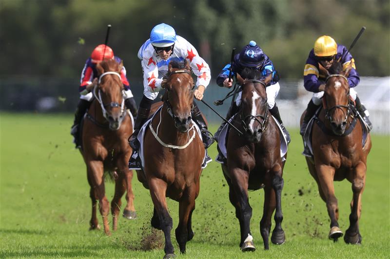 SYDNEY, AUSTRALIA - MARCH 19: Hugh Bowman on Forbidden Love wins race 7 the Agency George Ryder Stakes during Sydney Racing Longines Golden Slipper Day, at Rosehill Gardens on March 19, 2022 in Sydney, Australia. (Photo by Mark Evans/Getty Images)