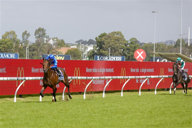 SYDNEY, AUSTRALIA - MARCH 19: James McDonald on Anamoe wins race 6 the Sky Racing Active Rosehill Guineas during Sydney Racing Longines Golden Slipper Day, at Rosehill Gardens on March 19, 2022 in Sydney, Australia. (Photo by Jenny Evans/Getty Images)