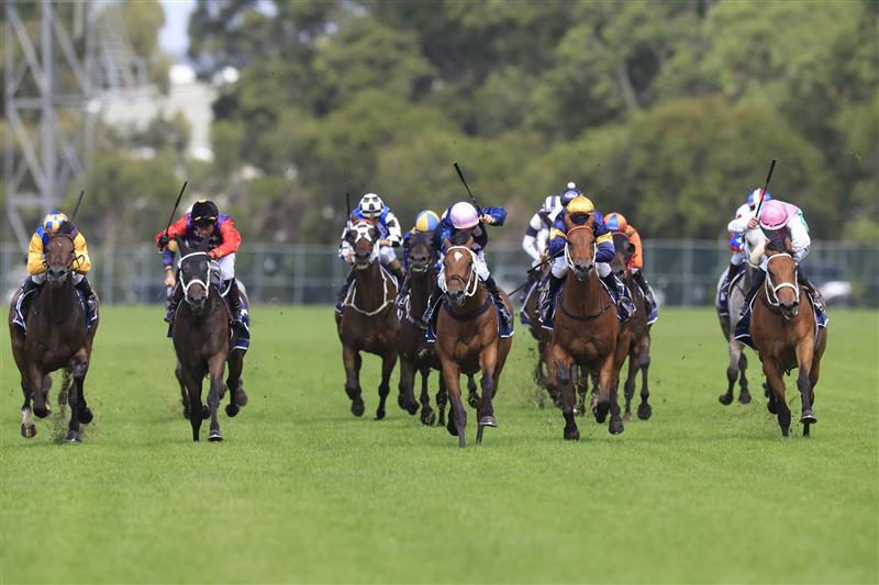 SYDNEY, AUSTRALIA - MARCH 19: Jay Ford on No Compromise wins race 3 the Queen’s Cup during Sydney Racing Longines Golden Slipper Day, at Rosehill Gardens on March 19, 2022 in Sydney, Australia. (Photo by Mark Evans/Getty Images)