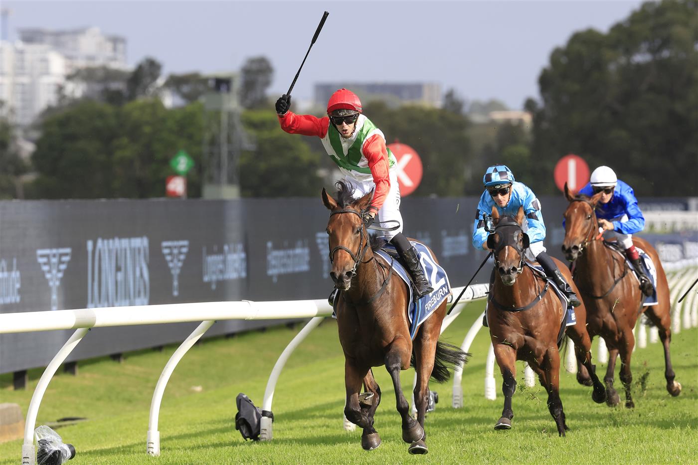 SYDNEY, AUSTRALIA - MARCH 19: Brenton Avdulla on Fireburn 
 wins race 8 the Longines Golden Slipperduring Sydney Racing Longines Golden Slipper Day, at Rosehill Gardens on March 19, 2022 in Sydney, Australia. (Photo by Mark Evans/Getty Images)