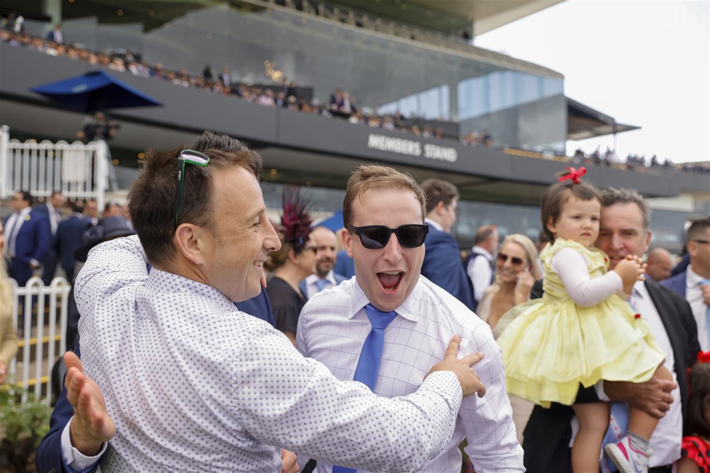 SYDNEY, AUSTRALIA - MARCH 19: Winning connections of  Forbidden Love cheer after race 7 The Agency George Ryder Stakes during Sydney Racing Longines Golden Slipper Day, at Rosehill Gardens on March 19, 2022 in Sydney, Australia. (Photo by Jenny Evans/Getty Images)