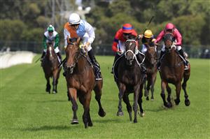 SYDNEY, AUSTRALIA - MARCH 19: Jason Collett on Montefilia wins race 5 the Ranvet Stakes during Sydney Racing Longines Golden Slipper Day, at Rosehill Gardens on March 19, 2022 in Sydney, Australia. (Photo by Mark Evans/Getty Images)