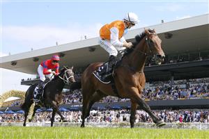 SYDNEY, AUSTRALIA - MARCH 19: Jason Collett on Montefilia wins race 5 the Ranvet Stakes during Sydney Racing Longines Golden Slipper Day, at Rosehill Gardens on March 19, 2022 in Sydney, Australia. (Photo by Mark Evans/Getty Images)