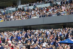 SYDNEY, AUSTRALIA - MARCH 19: Crowds are seen before the running of race 8 the Longines Golden Slipper during Sydney Racing Longines Golden Slipper Day, at Rosehill Gardens on March 19, 2022 in Sydney, Australia. (Photo by Jenny Evans/Getty Images)