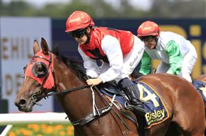 SYDNEY, AUSTRALIA - MARCH 19: Rachel King on Monegal wins race 4 the Bisley Workwear Epona Stakes during Sydney Racing Longines Golden Slipper Day, at Rosehill Gardens on March 19, 2022 in Sydney, Australia. (Photo by Mark Evans/Getty Images)