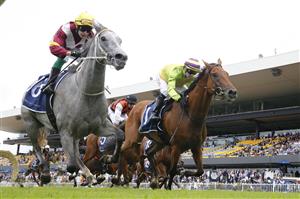 SYDNEY, AUSTRALIA - MARCH 19: Robbie Dolan on Achira wins race 1 the Midway Handicap during Sydney Racing Longines Golden Slipper Day, at Rosehill Gardens on March 19, 2022 in Sydney, Australia. (Photo by Mark Evans/Getty Images)
