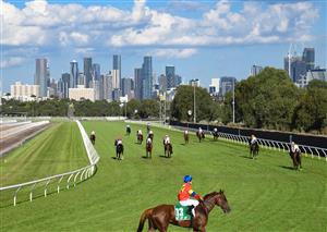MELBOURNE, AUSTRALIA - MARCH 19: General view after the field crossed the finish line of Race 9, the Tab Sprint, during All-Star Mile Race day at Flemington Racecourse on March 19, 2022 in Melbourne, Australia. (Photo by Vince Caligiuri/Getty Images)
