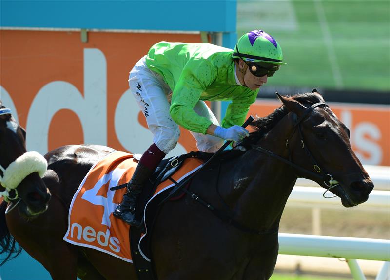 MELBOURNE, AUSTRALIA - MARCH 26:  Fred Kersley riding Virtuous Circle winning Race 2, the Cleanaway Sustainability Sires, during Mornington Cup Day at Mornington Racecourse on March 26, 2022 in Melbourne, Australia. (Photo by Vince Caligiuri/Getty Images)