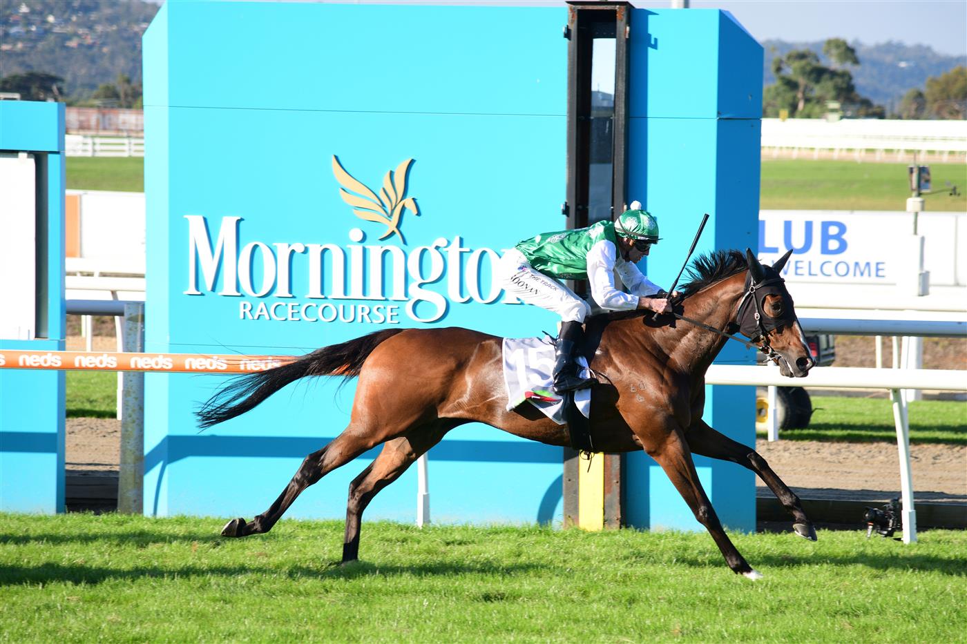 MELBOURNE, AUSTRALIA - MARCH 26: Jake Noonan riding It's Tornado Storm wins Race 9, the No Fuss Event Hire Handicap during Mornington Cup Day at Mornington Racecourse on March 26, 2022 in Melbourne, Australia. (Getty)