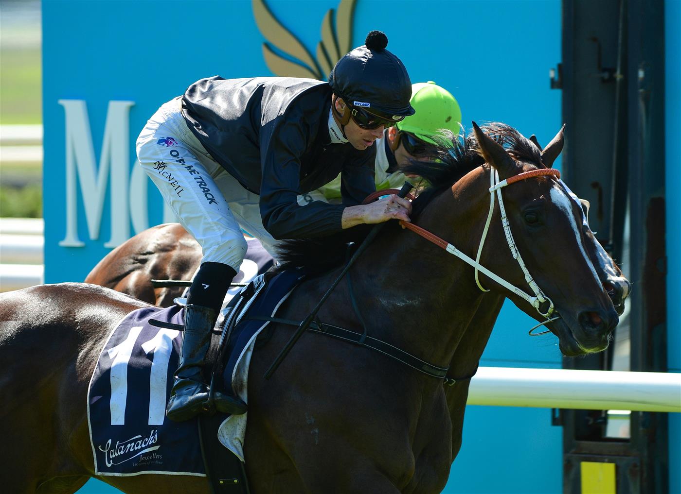 MELBOURNE, AUSTRALIA - MARCH 26: Jye McNeil riding Jump the Broom winning Race 4, Catanach's Jewellers Handicap during Mornington Cup Day at Mornington Racecourse on March 26, 2022 in Melbourne, Australia. (Getty)
