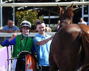 MELBOURNE, AUSTRALIA - MARCH 26: Teodore Nugent after riding Quintello to win Race 1, the Asset Painting Services Handicap, during Mornington Cup Day at Mornington Racecourse on March 26, 2022 in Melbourne, Australia. (Photo by Vince Caligiuri/Getty Images)