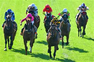 MELBOURNE, AUSTRALIA - MARCH 26: Patrick Moloney riding Not an Option winning Race 7, the Neds Hareeba Stakes, during Mornington Cup Day at Mornington Racecourse on March 26, 2022 in Melbourne, Australia. (Photo by Vince Caligiuri/Getty Images)
