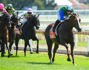 MELBOURNE, AUSTRALIA - MARCH 26: Teodore Nugent riding Quintello winning Race 1, the Asset Painting Services Handicap, during Mornington Cup Day at Mornington Racecourse on March 26, 2022 in Melbourne, Australia. (Photo by Vince Caligiuri/Getty Images)