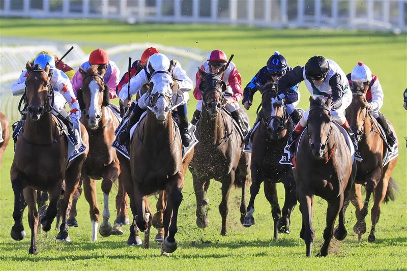 SYDNEY, AUSTRALIA - APRIL 02: Craig Williams on Mr Brightside (R), wins race 9 the Star Doncaster Mile during The Star Championships Day 1 at Royal Randwick Racecourse on April 02, 2022 in Sydney, Australia. (Photo by Mark Evans/Getty Images)